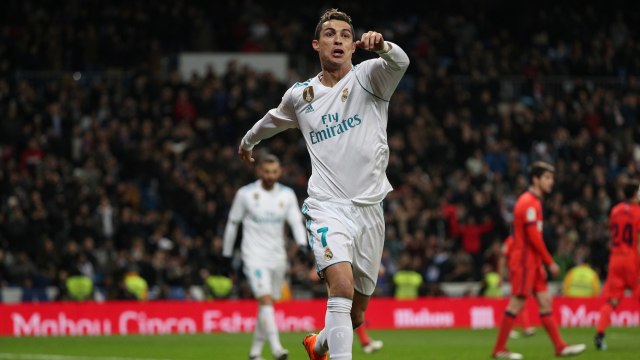 Cristiano Ronaldo berselebrasi. (Foto: REUTERS/Sergio Perez)