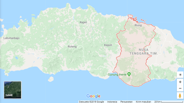 Peta Kabupaten Ngada. (Foto: Google Maps)