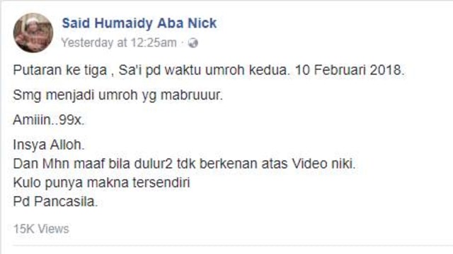 Unggahan Said Humaidy Aba Nick. (Foto: Facebook/Said Humaidy Aba Nick)