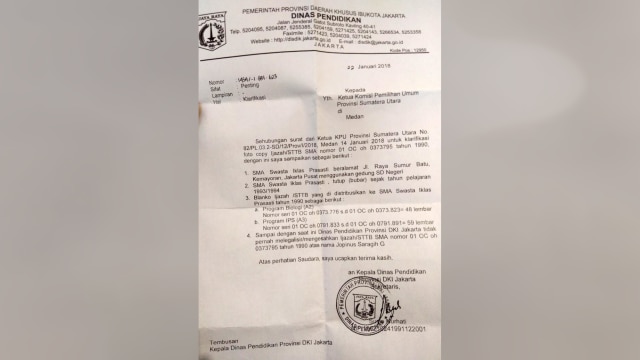 Surat terkait ijazah JR Saragih (Foto: Ade Nurhaliza)