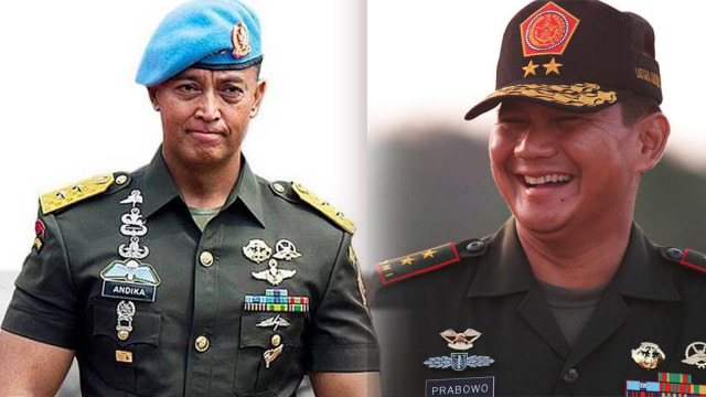 Mayjen TNI Andika Perkasa dan Prabowo Subianto. (Foto: Instagram/@mayjenandikaperkasa dan AFP/John Macdougall)