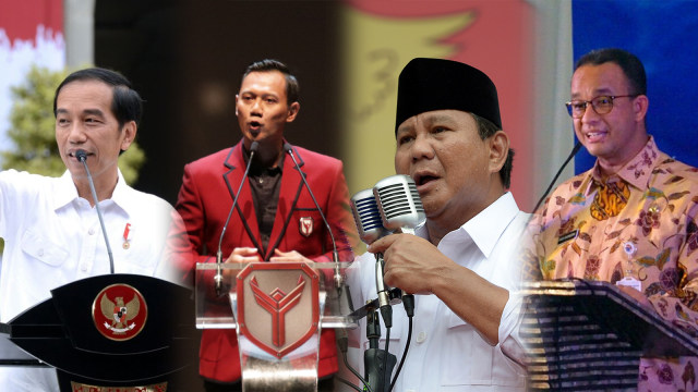 Jokowi, AHY, Prabowo, dan Anies. (Foto: Dok. Biro Setpes, Fanny Kusumawardhani/kumparan, AFP/Adek Berry, Iqbal Firdaus/kumparan)