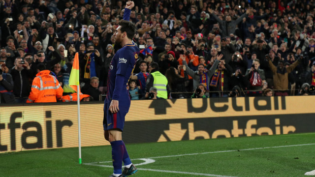 Selebrasi gol Messi.  (Foto: REUTERS/Albert Gea)