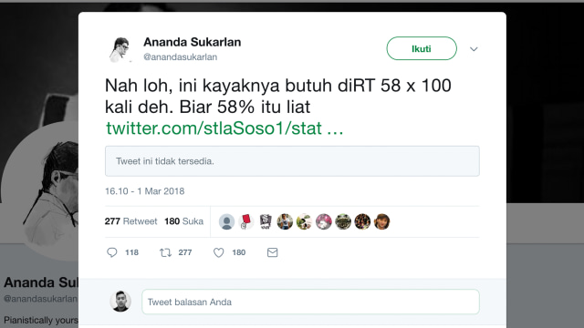 Cuitan Ananda Sukarlan soal hoaks (Foto: twitter/@anandasukarlan)