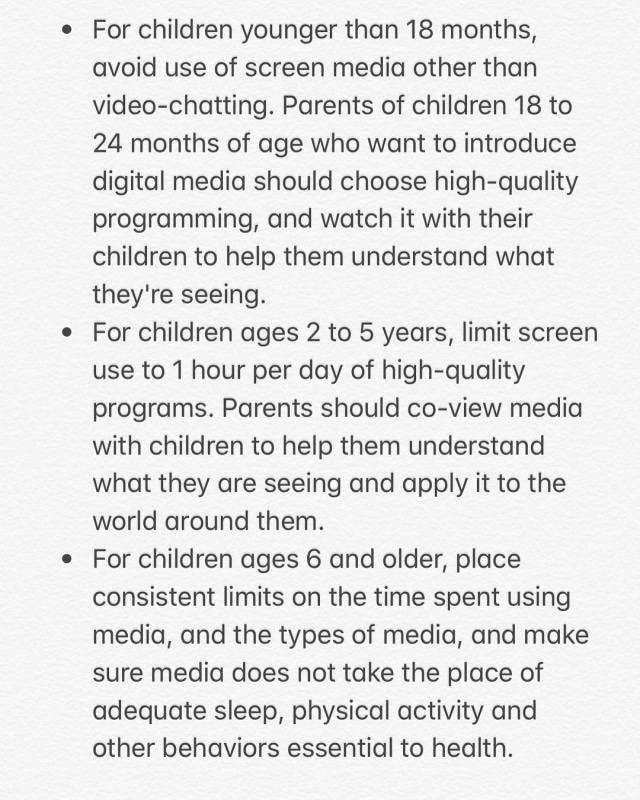 Reminder for parents... Recommendations for Children’s Media/Gadget Use 