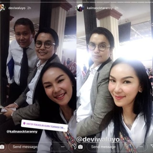 Kalina Ocktaranny hadiri sidang cerai perdana. (Foto: Instagram/@Deviwaluyo dan @Kalinaocktaranny)