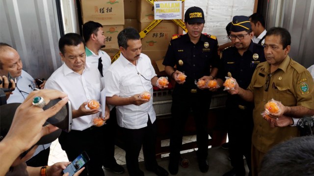 Kontainer berisi jeruk mandarin tanpa izin (Foto: Dok. Kementerian Perdagangan)