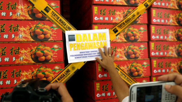 Kontainer berisi jeruk mandarin tanpa izin (Foto: Dok. Kementerian Perdagangan)