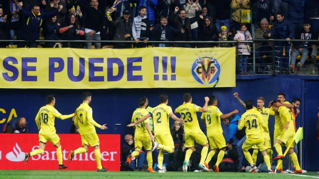 Selebrasi kemenangan Villarreal. (Foto: Reuters/Heino Kalis)