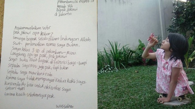 Surat bocah difabel kepada Jokowi. (Foto: Instagram @bulankrn)