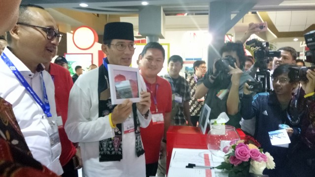 Sandiaga Uno di Jiexpo Kemayoran. (Foto: Nabilla Fatiara/kumparan)