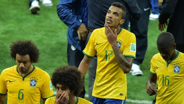 Pemain-pemain Brasil usai dihajar Jerman. (Foto: AFP/Gabriel Bouys)