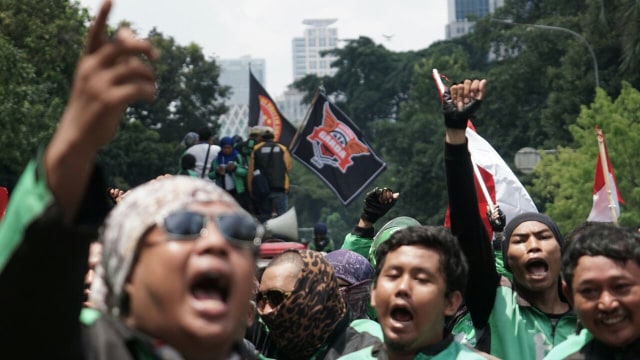 Peserta demo Ojek Online (Foto: Jamal Ramadhan/kumparan)