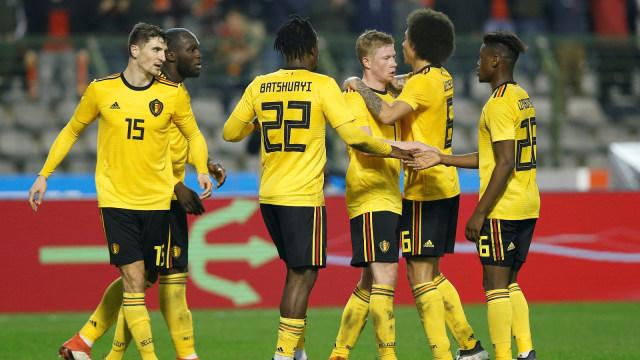 Pemain Belgia merayakan gol. (Foto: Reuters / Francois Lenoir)