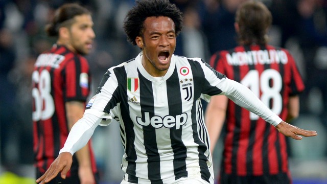 Selebrasi gol Cuadrado ke gawang Milan. (Foto: REUTERS/Massimo Pinca)