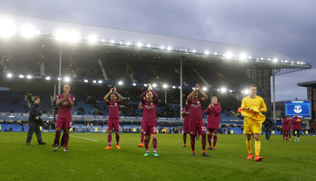 Selebrasi pemain City usai kalahkan Everton. (Foto: Reuters/Carl Recine)
