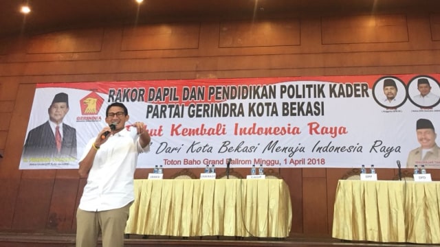 Sandiaga Uno hadir di Rakor Dapil Gerindra Bekasi (Foto: Mirsan Simamora/kumparan)
