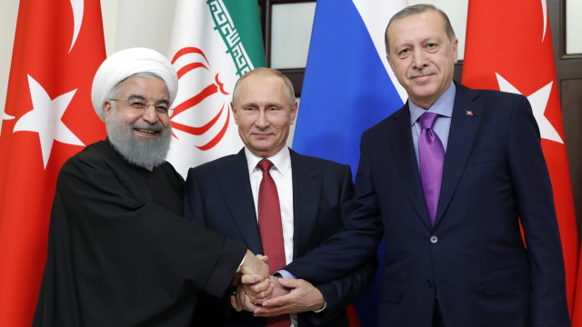 Putin, Erdogan, Rouhani bertemu di Turki. (Foto: SPUTNIK/AFP/Mikhail Metzel)