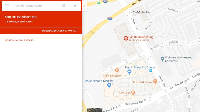 Penembakan markas YouTube di Google Maps. (Foto: Screenshot/Jofie Yordan)