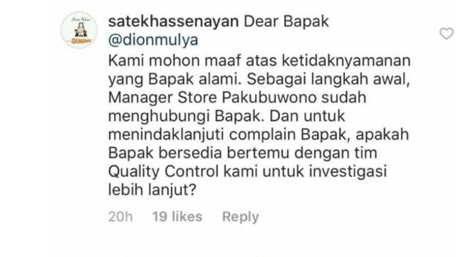 Komentar Sate Khas Senayan (Foto: Instagram/@satekhassenayan)