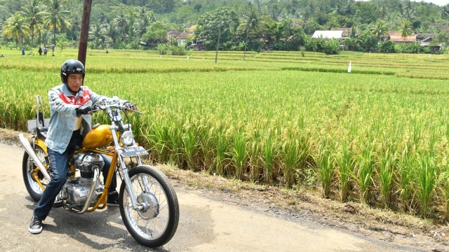 Jokowi touring di Sukabumi dengan motor emas. (Foto: Dok. Biro Pers Setpres)