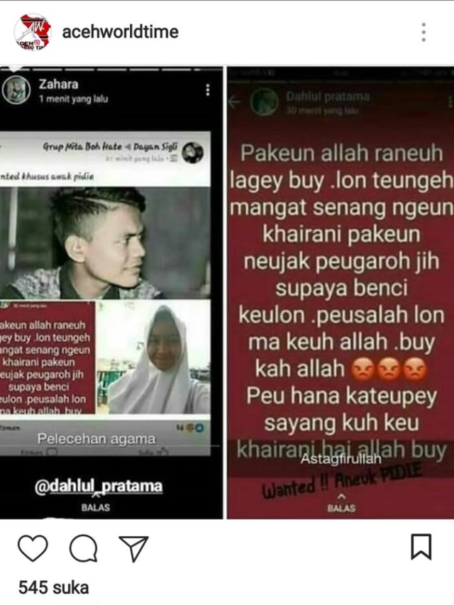 Pemuda Aceh hina Tuhan di story Whatsapp. (Foto: Instagram @acehworldtime)