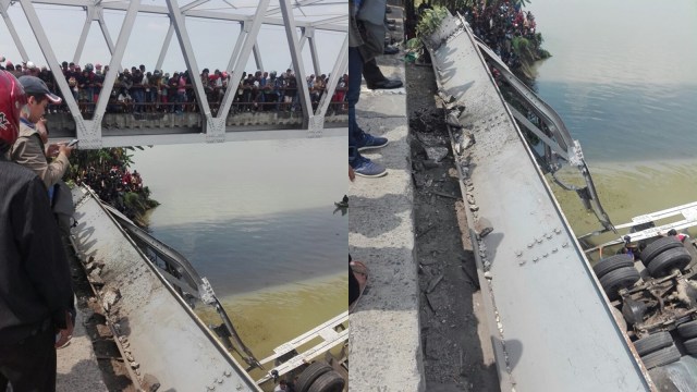 Warga menyemut melihat jembatan ambruk Tuban. (Foto: dok. Suara Banyuurip)