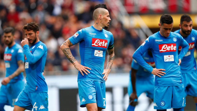 Napoli usai ditahan imbang Milan. (Foto: Reuters/Alessandro Garofalo)