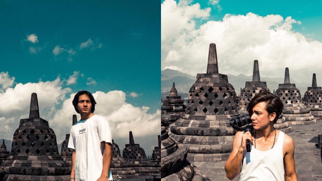 Jefri Nichol dan Adipati Dolken di Borobudur (Foto: Instagram @jefrinichol)