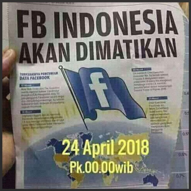Kabar hoax Facebook ditutup 24 April 2018.