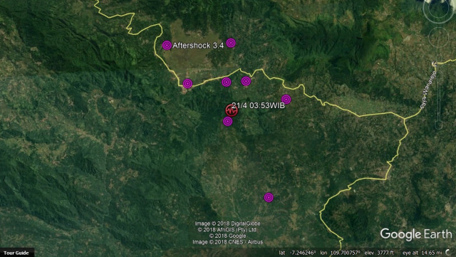 Gempa susulan di Banjarnegara. (Foto: Google Earth)