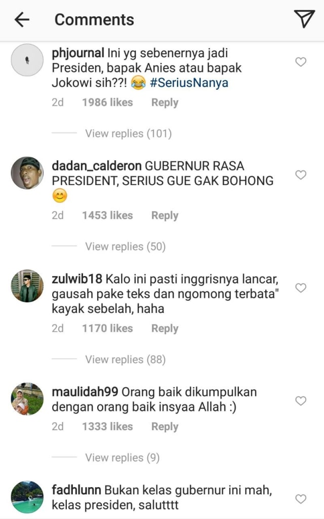 Komentar di akun Instagram Hidayat Nur Wahid. (Foto: Instagram @hnwahid Follow)