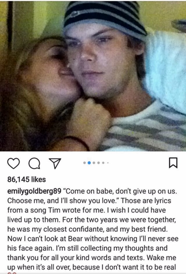 Curhatan mantan kekasih Avicii. (Foto: Instagram @emilygoldberg89)