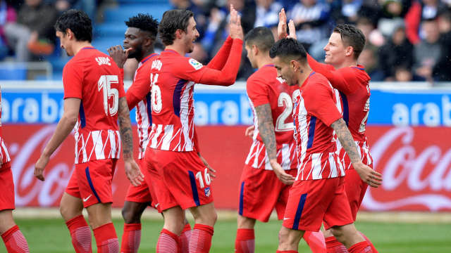 Para pemain Atletico merayakan gol. (Foto: Reuters/Vincent West)