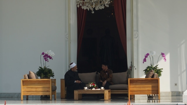 Jokowi dan Grand Syeikh Al Azhar di Istana Merdeka (Foto: Yudhistira Amran/kumparan)