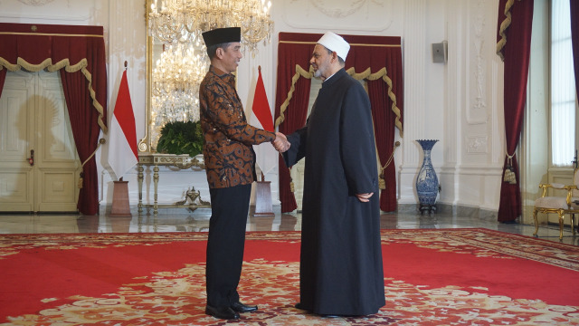 Jokowi dan Grand Syeikh Al Azhar di Istana Merdeka (Foto: Yudhistira Amran/kumparan)