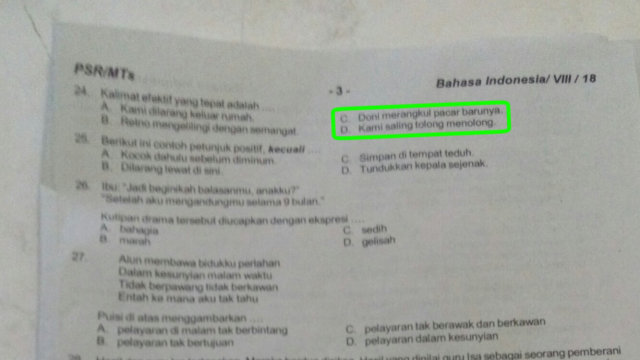 Materi Ujian Bahasa Indonesia MTs di Pasuruan Muat Hal Tak Senonoh