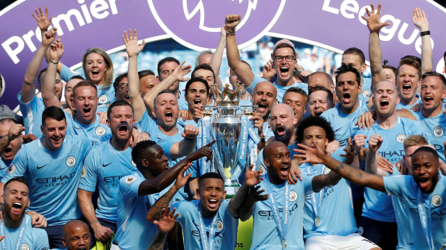 Manchester City merayakan gelar juara. (Foto: Carl Recine/Reuters)