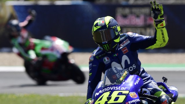 Rossi saat mentas di GP Spanyol. (Foto: JAVIER SORIANO / AFP)