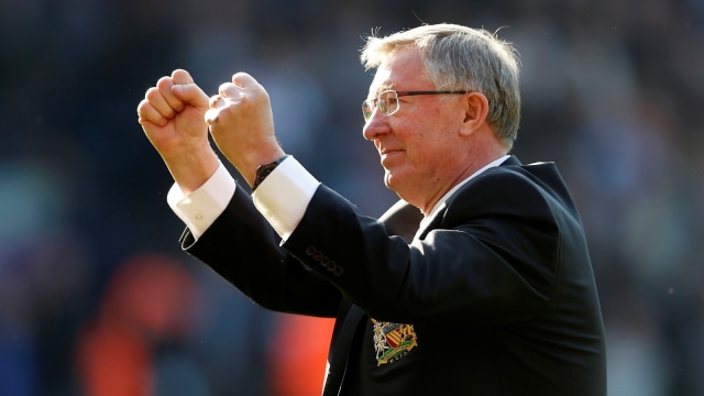 Sir Alex Ferguson di laga terakhirnya. (Foto: Reuters/Eddie Keogh)