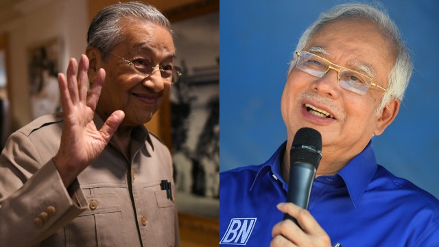 Najib Razak dan Mahathir Mohamad. (Foto: AFP/Mohd Rasfan)