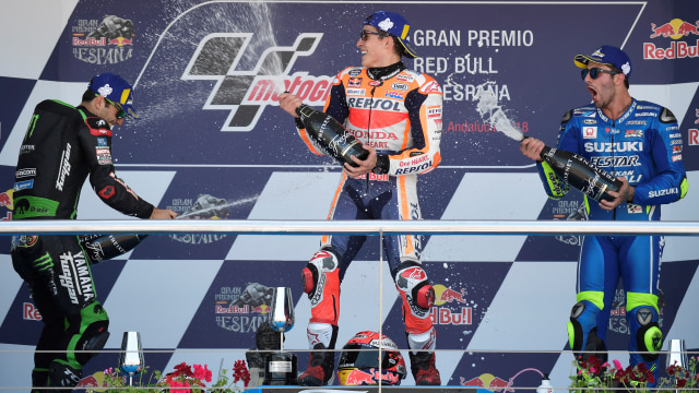 Penghuni podium Sirkuit Jerez 2018 (Foto: JORGE GUERRERO / AFP)