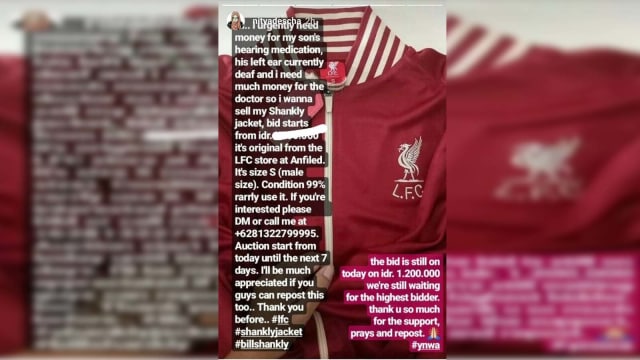 Fans jual jaket Liverpool demi anak (Foto: Twitter @infosuporter)