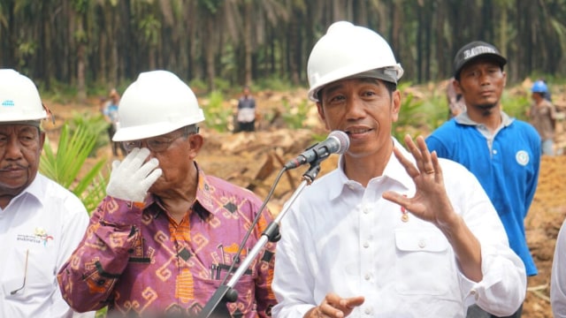 Jokowi di launching peremajaan kebun kelapa sawit. (Foto: Aprilandika Pratama/kumparan)