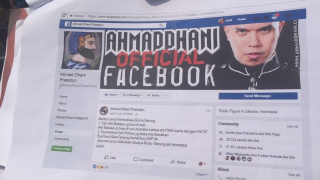 Bukti status Facebook Ahmad Dhani (Foto: Soejono Saragih/kumparan)