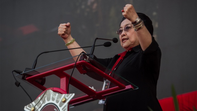 Ketum PDIP, Megawati berikan arahan ke kader. (Foto: ANTARA FOTO/Mohammad Ayudha)