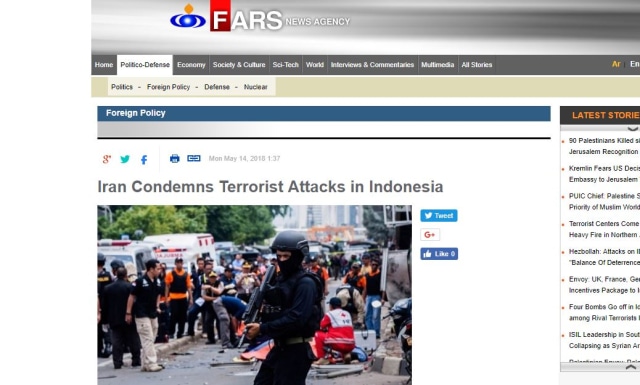 Berita bom di FARS. (Foto: Screenshot FARS)