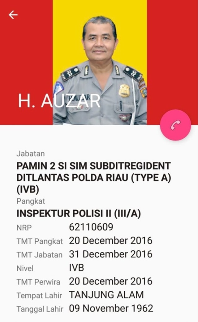 Ipda Auzar, polisi korban teror di Mapolda Riau. (Foto: dok. Istimewa)