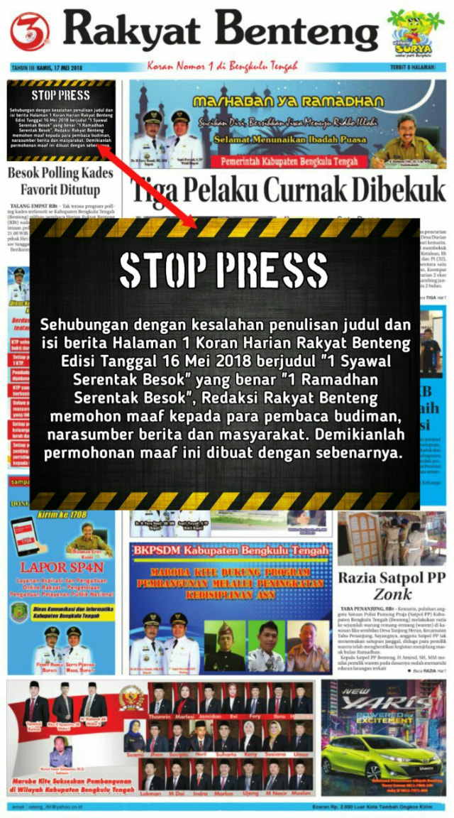 Permohonan maaf koran Rakyat Benteng. (Foto: Dok. Rakyat Benteng)