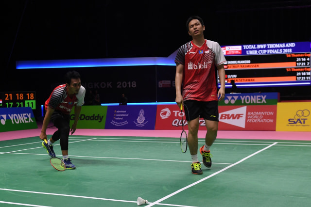 Semifinal Piala Thomas 2018: Ahsan dan Hendra (Foto: ANTARA FOTO/Puspa Perwitasari)